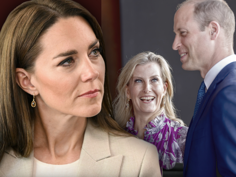 Prinzessin Kate ernst - im Hintergrund Prinz William und seine Tante Herzogin Sophie 