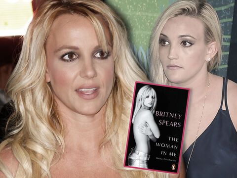 Britney Spears und Jamie Lynn Spears sehen erschrocken aus, in der Mitte ist das Cover von "The Woman In Me" zu sehen