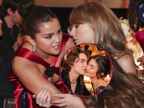 Selena Gomez beugt sich zu Taylor Swift herunter, Timothée Chalamet küsst Kylie Jenner auf die Wange