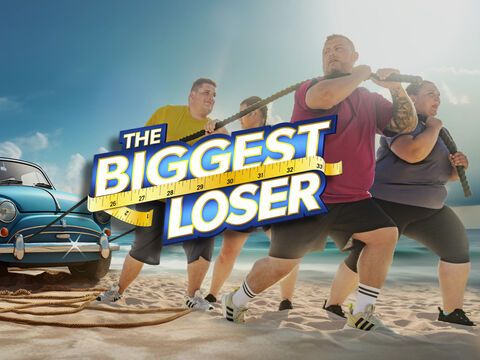 "The Biggest Loser"-Kandidaten ziehen Auto, Logo im Fokus