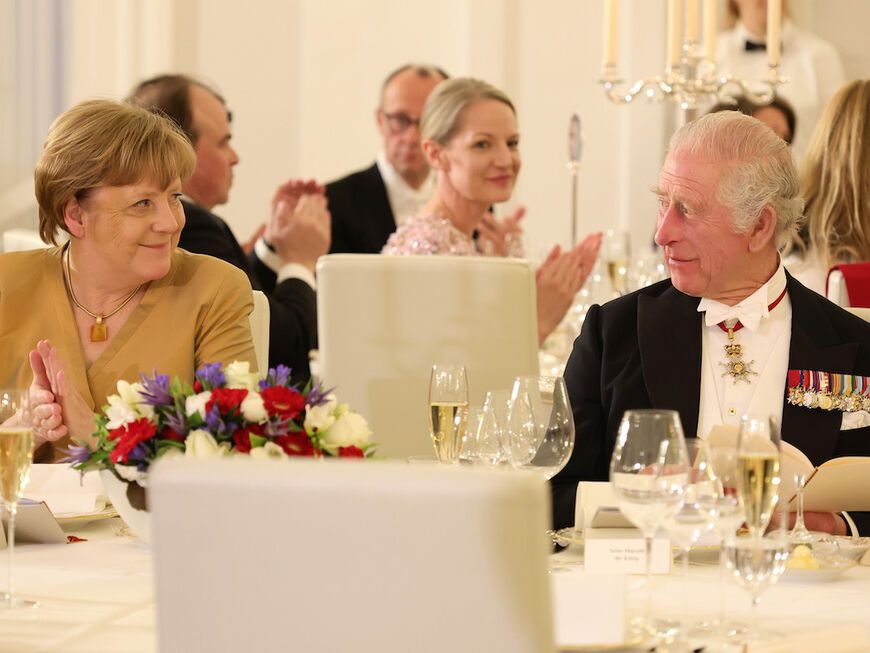 König Charles und Angela Merkel beim Staatsbankett