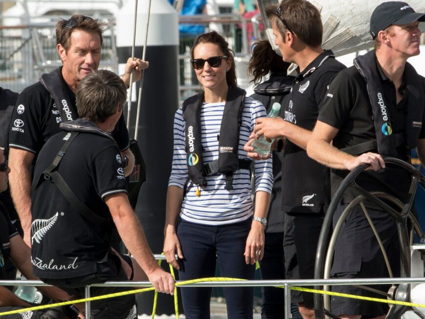 Prinzessin Kate auf einem Schiff in Auckland, 2014. 