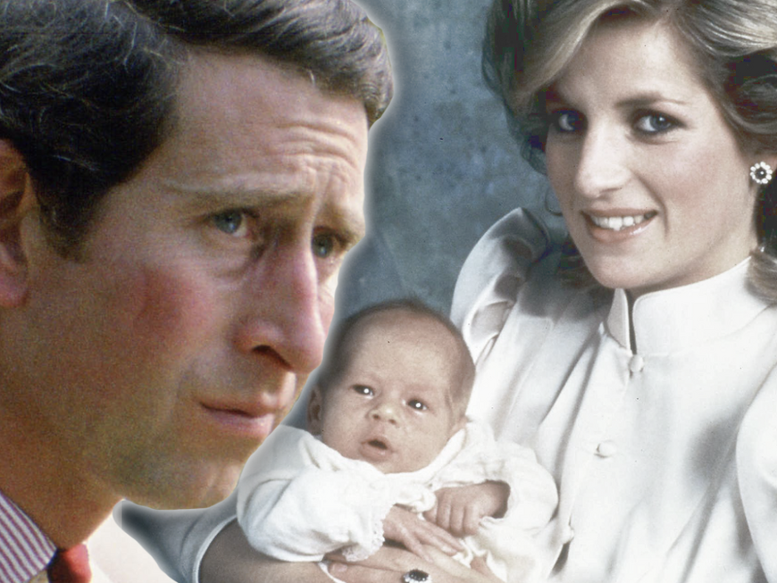 König Charles ernst - Prinzessin Diana mit Baby Prinz Harry auf dem Arm