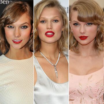 Flotter Dreier: diese Damen haben doch verblüffende Ähnlichkeit: Modle Karlie Kloss, Kollegin Toni Garrn und Superstar Taylor Swift mit Bob und knallroten Lippen. Heiß!