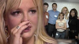 Britney Spears weint, daneben ein Bild mit ihrer Familie