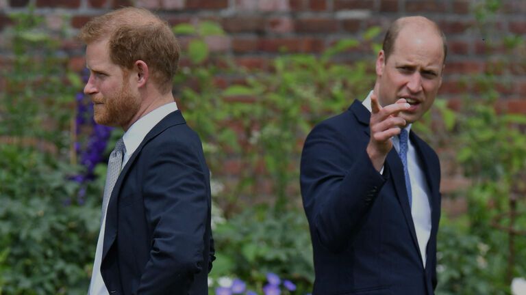 Prinz Harry und Prinz William stehen mit dem Rücken zueinander.