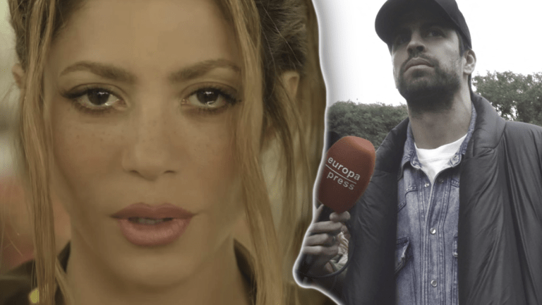 Montage: Shakira weint - im Hintergrund Gerard Piqué mit Mikrofon (Sorgerechts-Prozess)