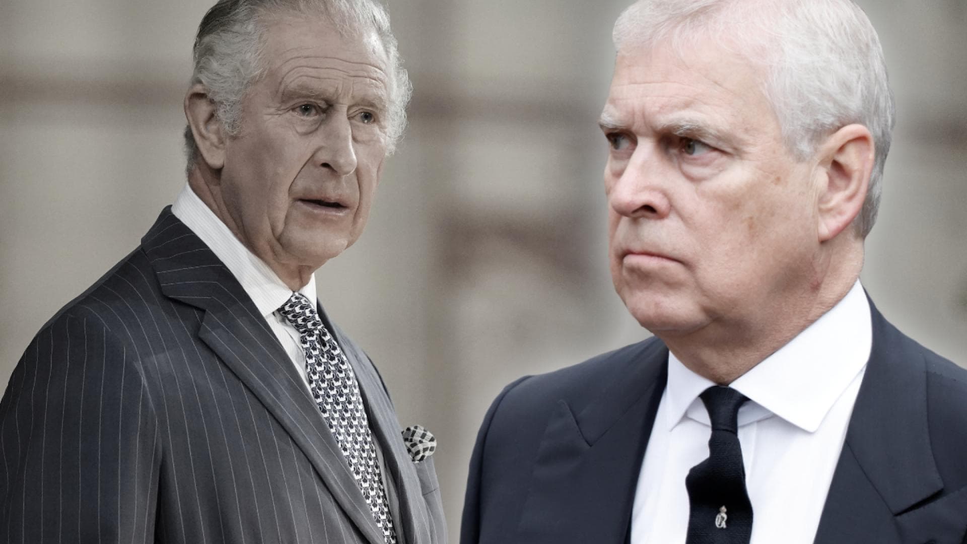 Prinz Andrew und König Charles blicken beide sehr ernst