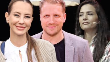 Alessandra Meyer-Wölden und Oliver Pocher lachen, Amira Pocher guckt ernst