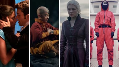 Serienhighlights 2024 Serienstandbilder-Collage Bridgerton, Avatar, House of the Dragon und Squid Game