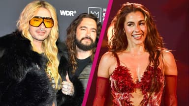 Bill und Tom Kaulitz mit Sarah Engels in Collage