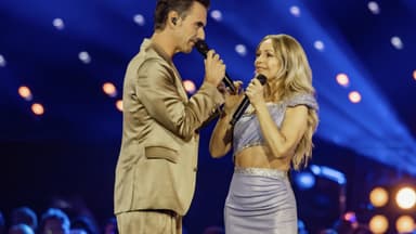Florian Silbereisen und Michelle gemeinsam auf der Bühne beim "Schlagerboom"