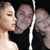 Ariana Grande sieht traurig zur Seite, im Hintergrund ein zerrissenes Foto mit Dalton Gomez