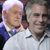 Bill Clinton stützt Gesicht auf Finger und Jeffrey Epstein grinst