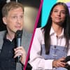 Oliver Pocher guckt mit Mikrofon in der Hand sauer, Amira Aly guckt ernst