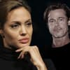 Collage aus Angelina Jolie und Brad Pitt mit ernsten Blicken