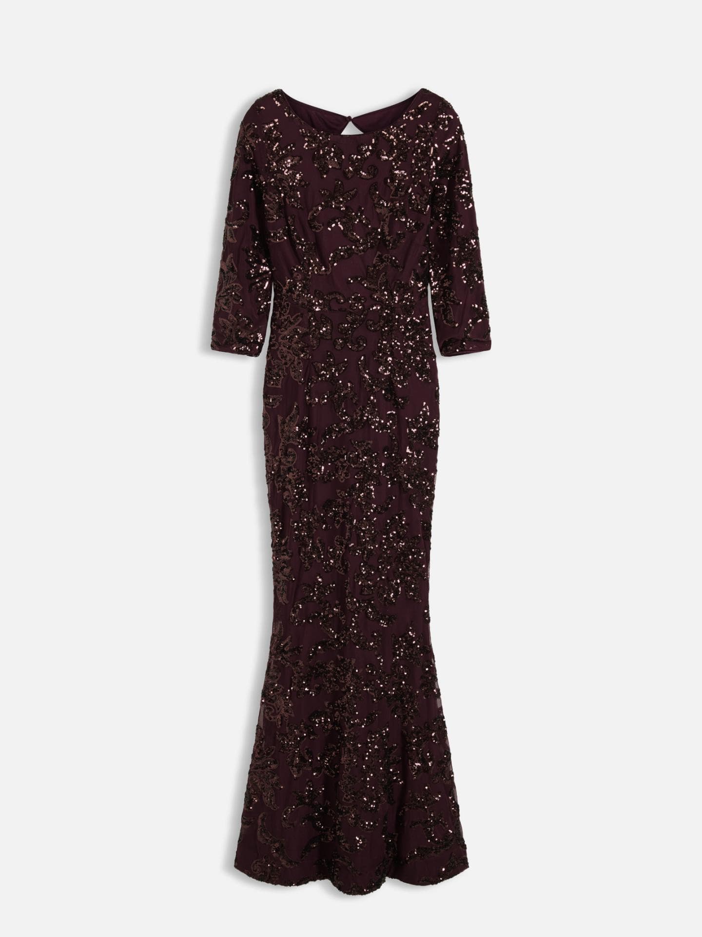 Das weinrote Paillettenkleid mit Rückenausschnitt zieht alle Blicke auf sich. Das weinrote Paillettenkleid mit Rückenausschnitt zieht alle Blicke auf sich.