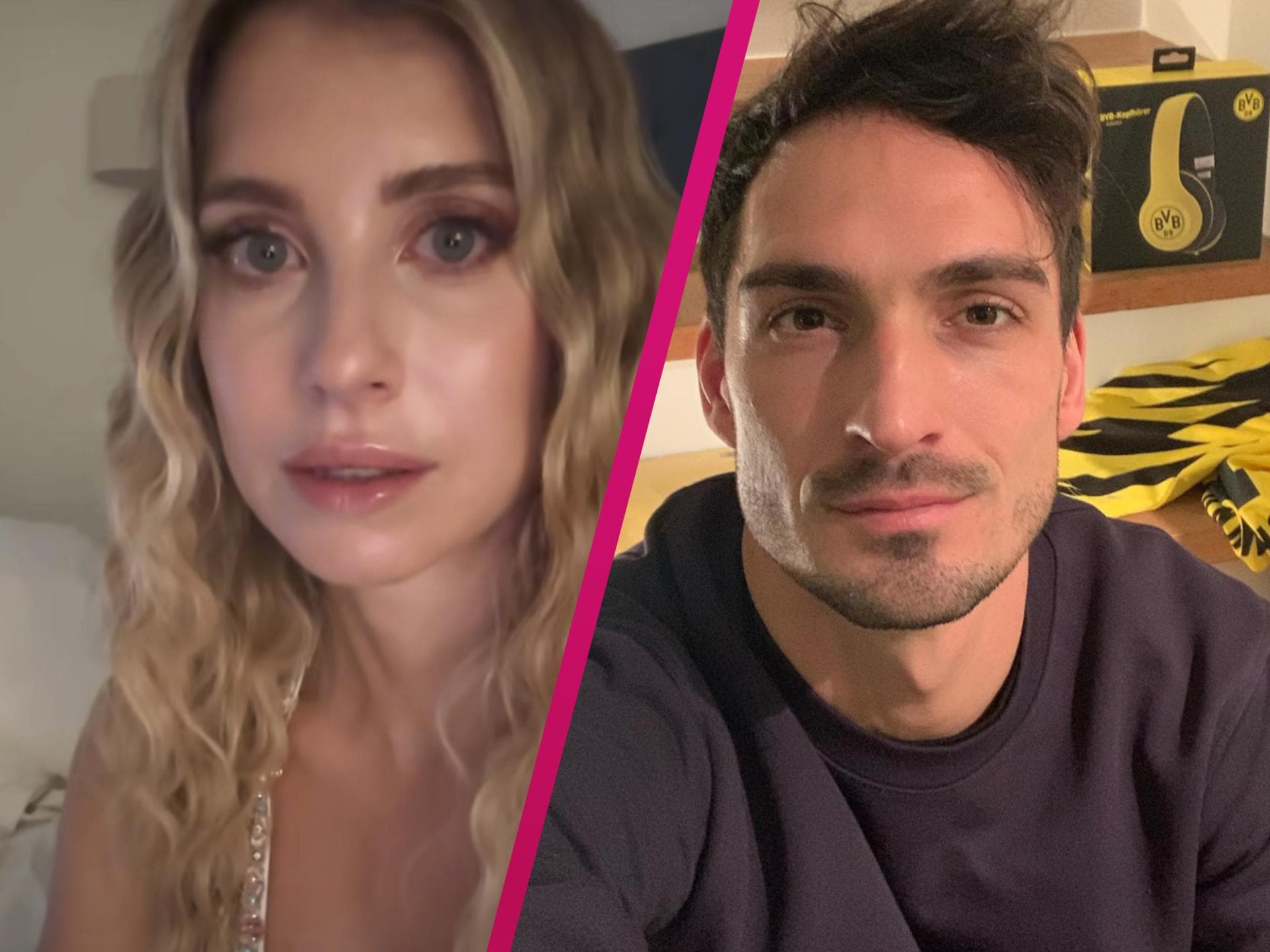 Cathy Hummels weint, daneben ein Selfie von Mats Hummels