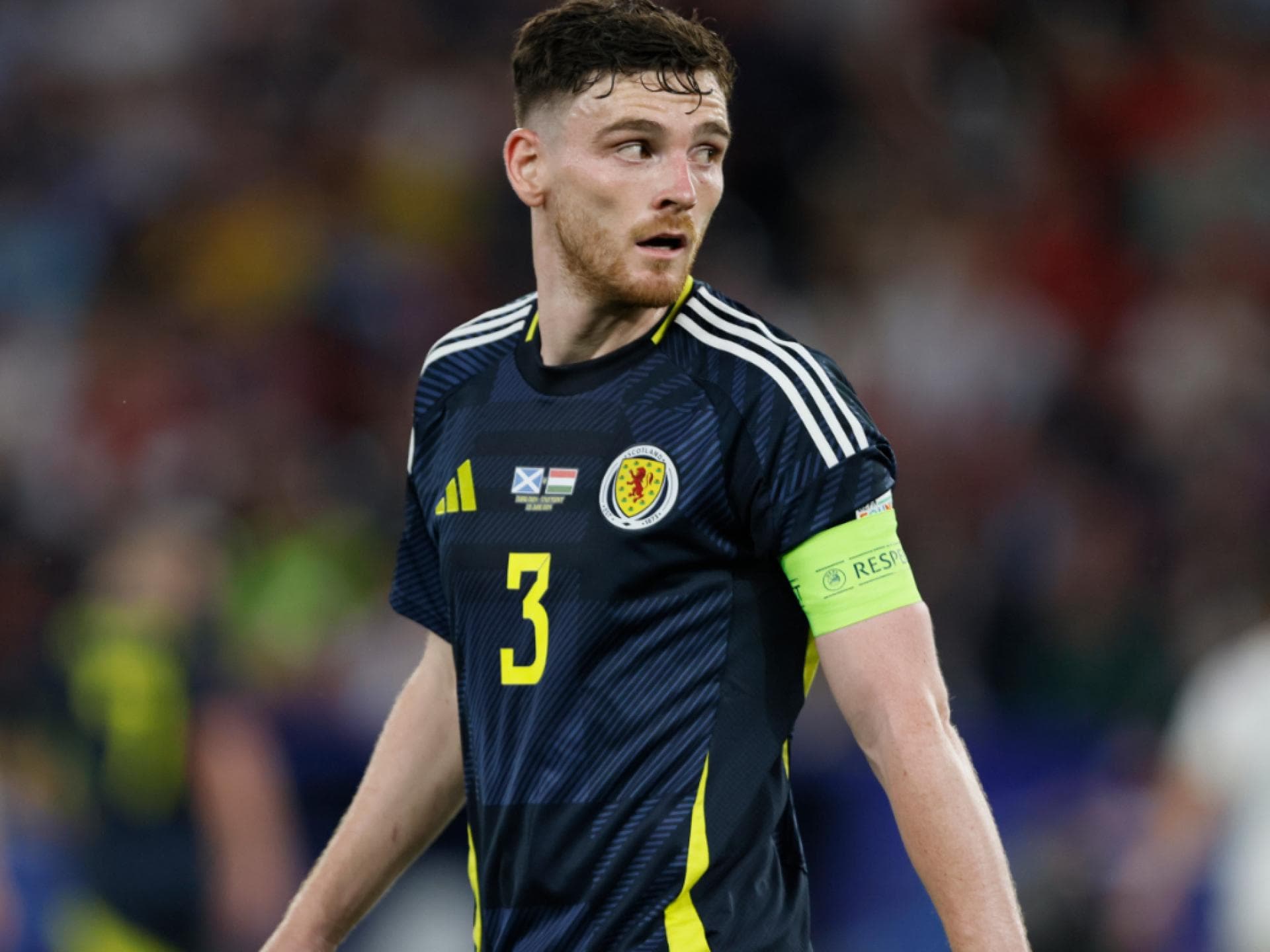 Andy Robertson beim Fußball-EM-Spiel für Schottland 2024
