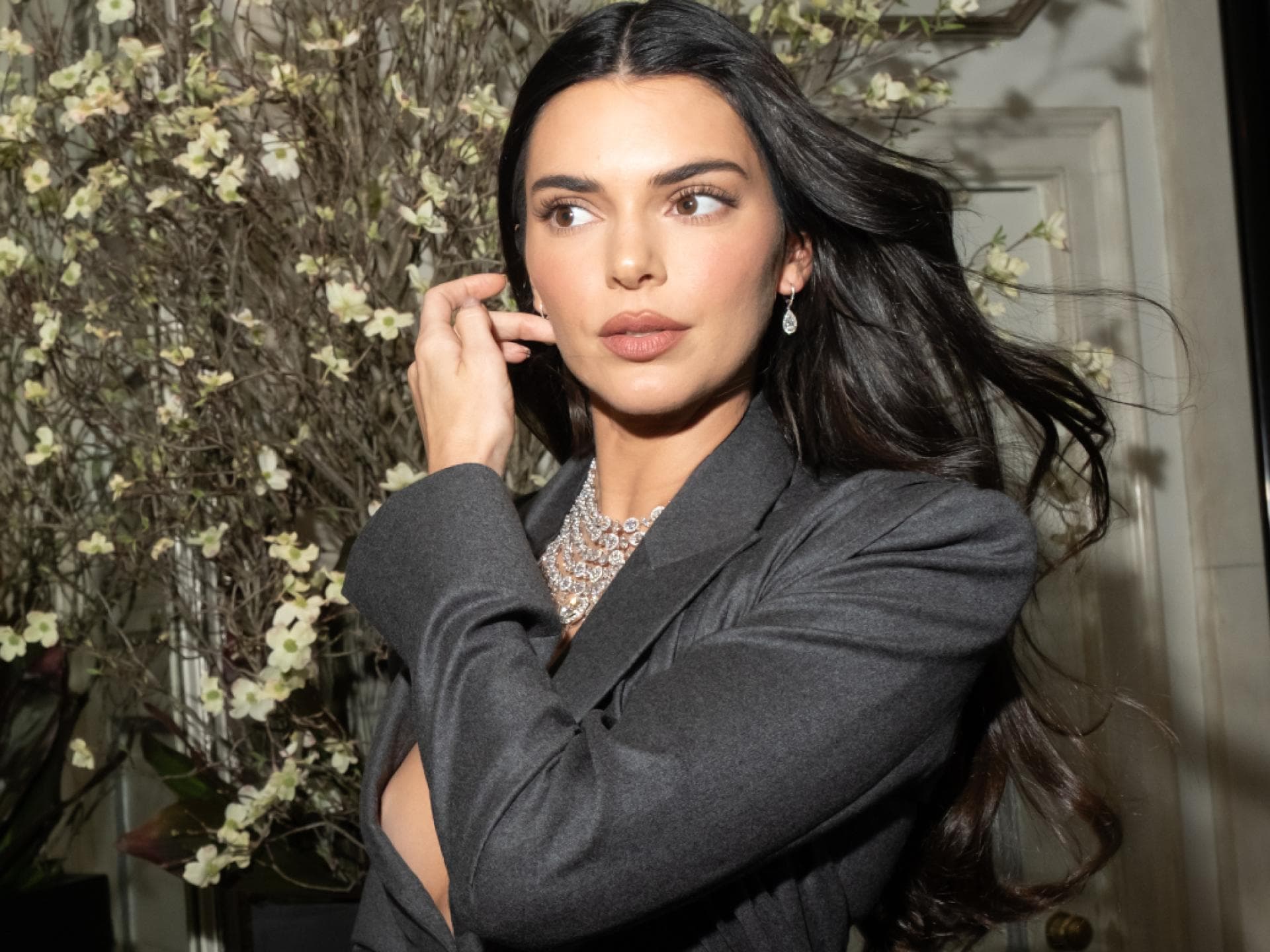 Kendall Jenner Augenrbrauen Kendall Jenner schaut zur Seite Haare wehen