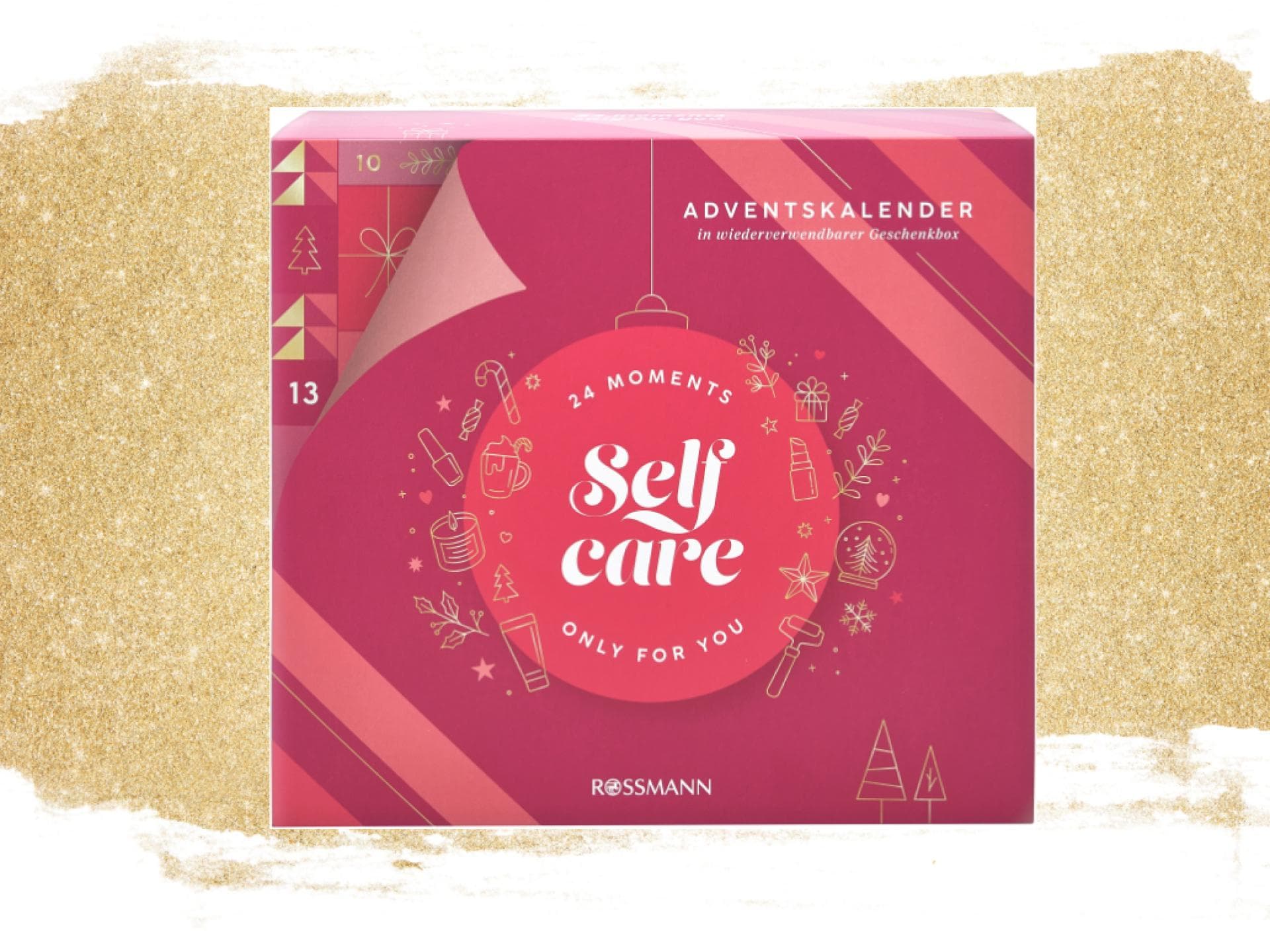 selfcare Adventskalender von Rossmann Adventskalender selfcare Rossmann auf Gold-Glitzer