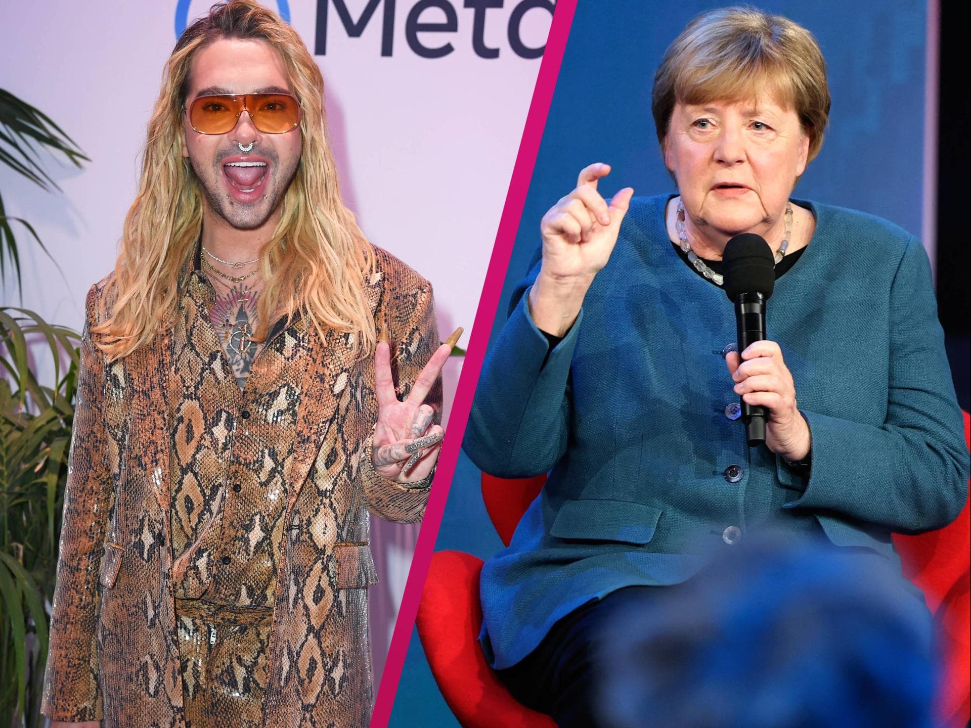 Collage von Bill Kaulitz und Angela Merkel