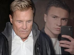 Dieter Bohlen sieht zu Boden, im Hintergrund ein Selfie von seinem Sohn Maurice Cassian