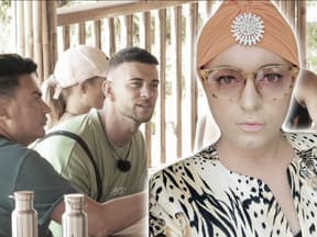 Fotomontage von "Kampf der Realitystars"-Kandidaten streiten am Tisch mit Julian F. M. Stoeckel im Vordergrund