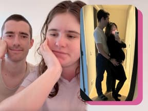Claudia & Robert von "FreiheitimGepäck" sehen traurig aus, daneben ein Spiegel-Selfie mit Babybauch