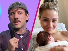Christian Wolf mit Mikro, Antonia Elena mit Noah nach Geburt, Collage
