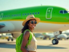 Eine junge Frau steht vor einem Flugzeug