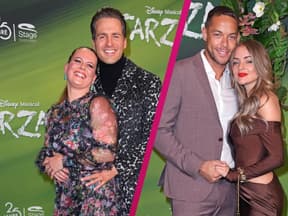 Collage Tarzan-Premiere Alexander Klaws und Ehefrau Nadja und Andrej Mangold und Freundin Annika