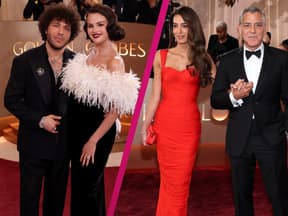 Collage Pärchen Golden Globes, George Clooney und Amal, Benny Blanco und Selena Gomez