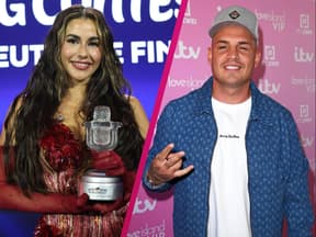 Sarah Engels mit ESC_Pokal und Pietro Lombardi