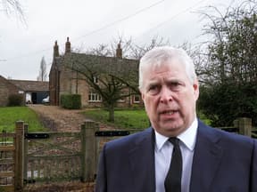 Foto-Kollage von Andrew Mountbatten Windsor vor der Mash Farm