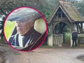 Fotomontage von Andrew Mountbatten Windsor und Polizeischutz vor Sandringham