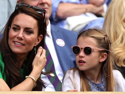 Prinzessin Kate und Töchterchen Charlotte in Wimbledon, 2023.