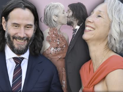 Keanu Reeves und Alexandra Grant lachen und küssen sich