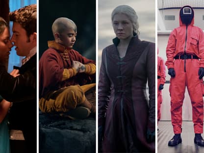 Serienhighlights 2024 Serienstandbilder-Collage Bridgerton, Avatar, House of the Dragon und Squid Game