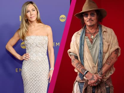 Lieblingsdrinks der Stars Jennifer Aniston schaut zu Johnny Depp