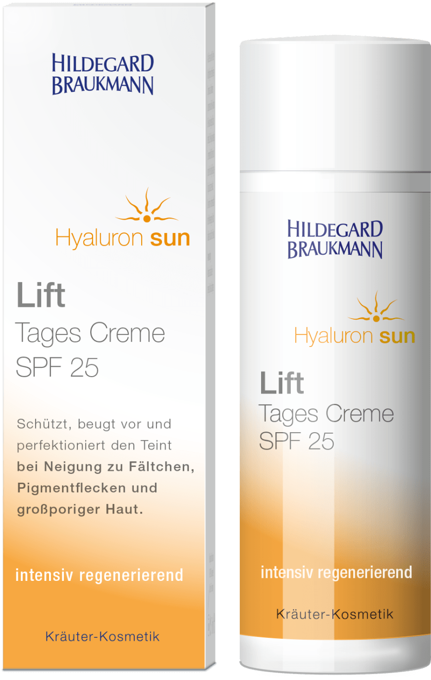 „Hyaluron Sun Lift“-Tagescreme von Hildegard Braukmann, mit LSF 25, ca.19 Euro