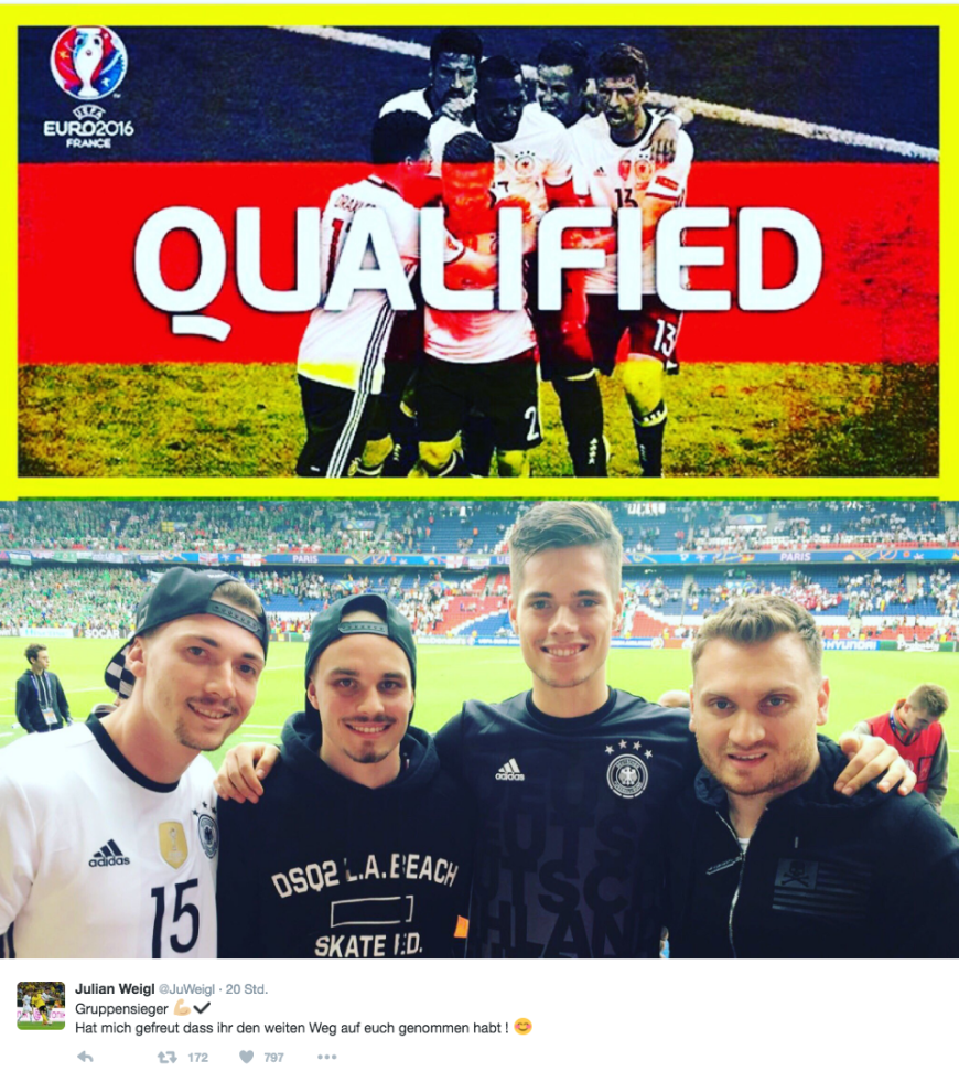 Auch Julian Weigl freut sich über den Gruppensieg - und den Besuch seiner Kumpels.