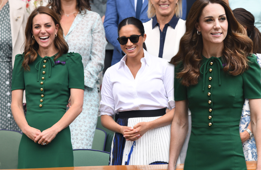 Auch das Damen-Finale am Samstag ließ sich Kate - diesmal in Grün - nicht entgehen. Zu dem wurde die Herzogin von Cambridge von Schwägerin Meghan und Schwester Pippa begleitet. Das Dress mit leichten Puffärmeln und goldener Knopfleiste ist von