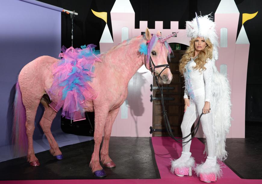Oh. Mein. Gott. Ist das ihr Ernst? Schlimm genug, dass Katie Price selbst einfach nur grauenvoll aussieht - aber warum muss das arme Pferd unter dem Beauty-Wahn der beratungsresistenten 37-Jährigen leiden? Gefärbtes Fell, Regenbogenmähne, lackierte Hufe - Tierschützer laufen Sturm gegen die Ex von Peter André. Zu Recht.