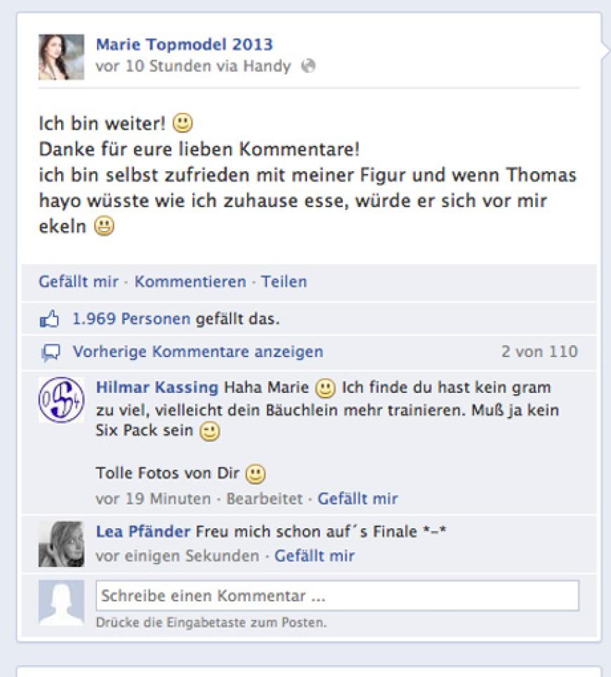 Marie kommentiert Hayos Kritik bei Facebook