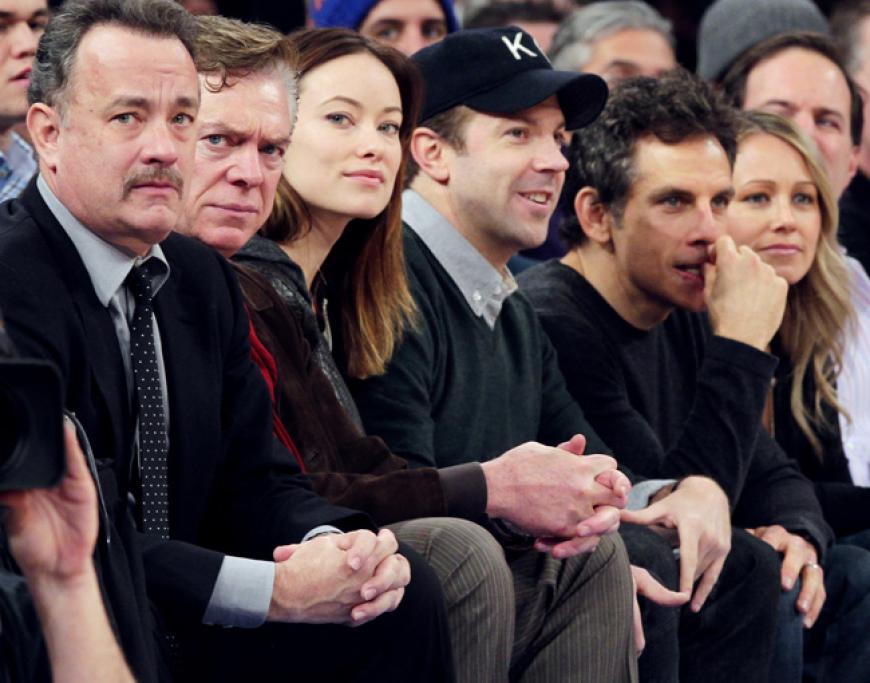 Das ist mal eine Frontrow: Tom Hanks, Christopher McDonald, Olivia Wilde, Jason Sudeikis, Ben Stiller and Christine Taylor in New York