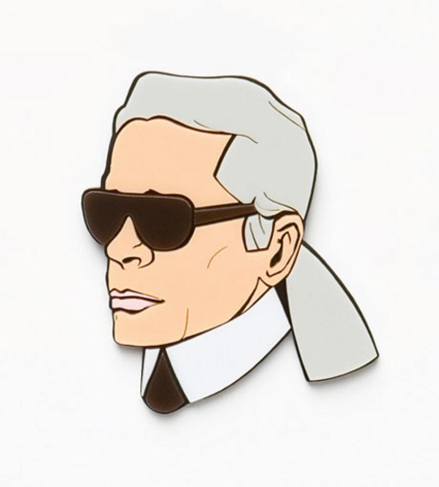 28. Juli 2012: Design-Guru Karl Lagerfeld macht auch als Miniatur-Brosche eine gute Figur! We like! Von Yazbukey über cabinet206.de, ca. 85 Euro