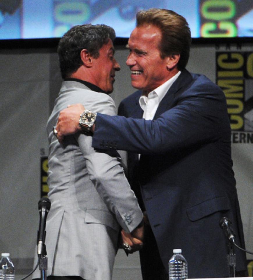 Alte Kollegen und Freunde: Sylvester Stallone und Arnold Schwarzenegger präsentierten