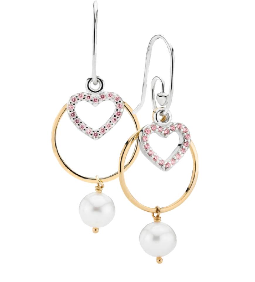 Ohrringe 14 Karat vergoldet mit Perlen und roséfarbenen Steinen von Pandora, ca. 1â100 Euro