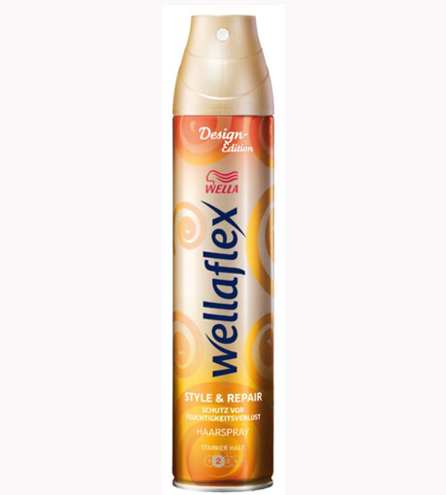 ´ Und um möglichst lange was von der Frisur zu haben, muss letztlich alles mit Haarspray fixiert werden. Dieses von Wellaflex schützt das Haar zusätzlich vor Feuchtigkeitsverlust. Sehr gut, gerade wenn man viel mit Stylinggeräten arbeitet. âStyle & Repair